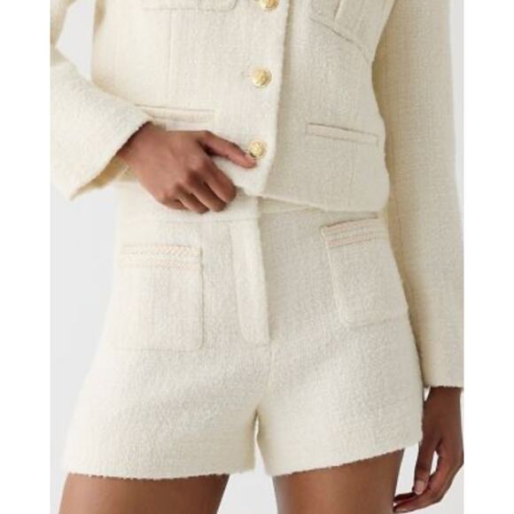 J.Crew Limited Edition Patch Pocket Suit Short Tweed Preppy Wool Ivory US 14 NWT